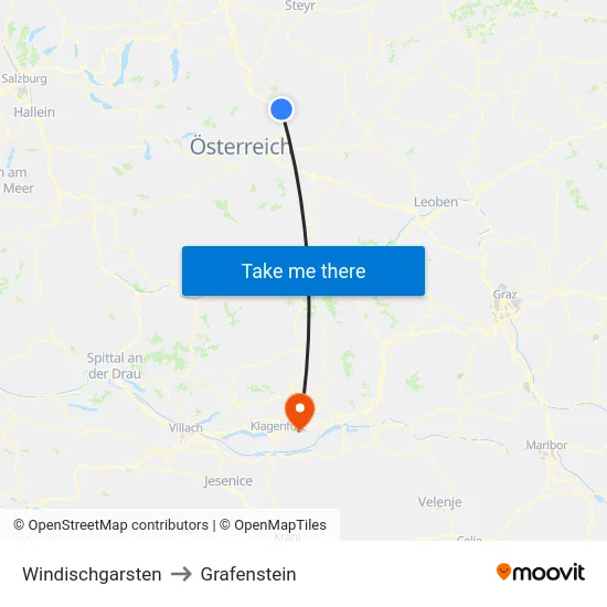 Windischgarsten to Grafenstein map