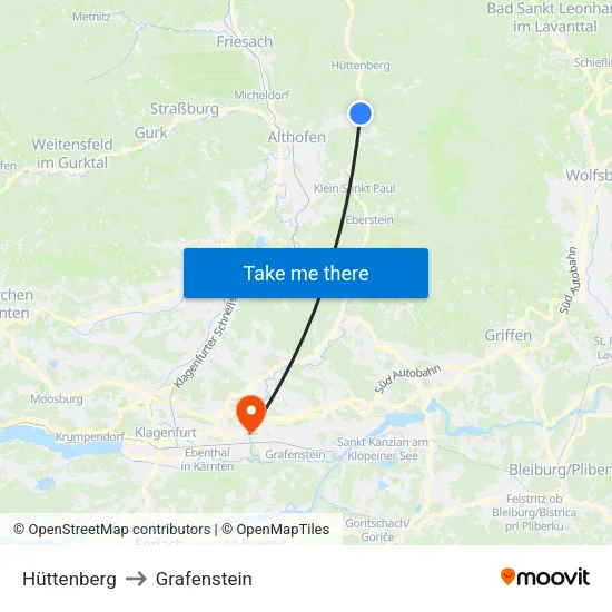 Hüttenberg to Grafenstein map