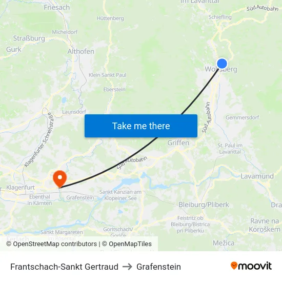 Frantschach-Sankt Gertraud to Grafenstein map