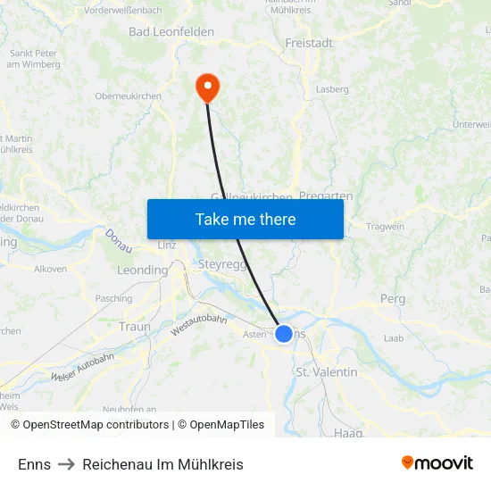 Enns to Reichenau Im Mühlkreis map