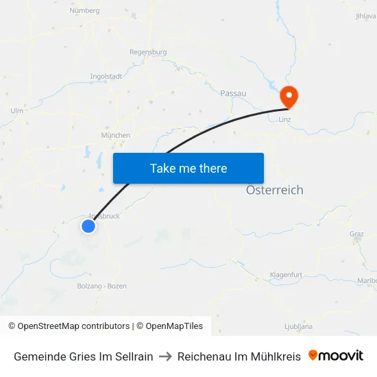 Gemeinde Gries Im Sellrain to Reichenau Im Mühlkreis map