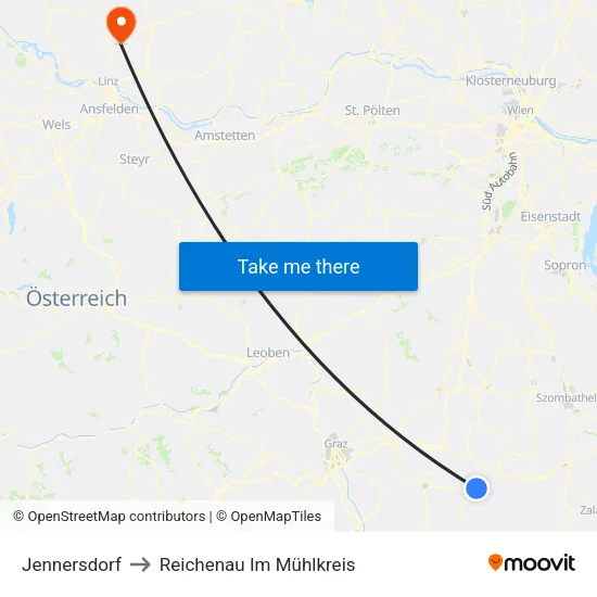 Jennersdorf to Reichenau Im Mühlkreis map
