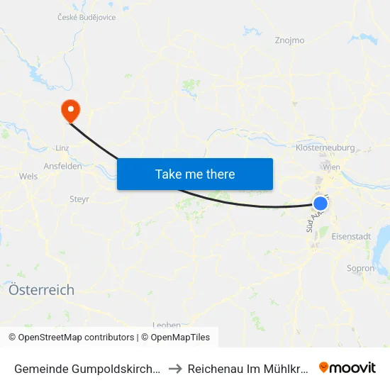 Gemeinde Gumpoldskirchen to Reichenau Im Mühlkreis map