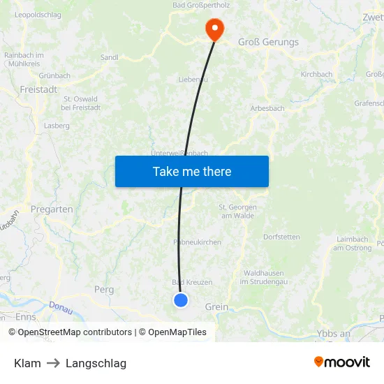 Klam to Langschlag map
