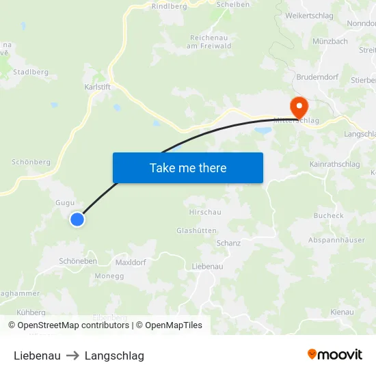 Liebenau to Langschlag map