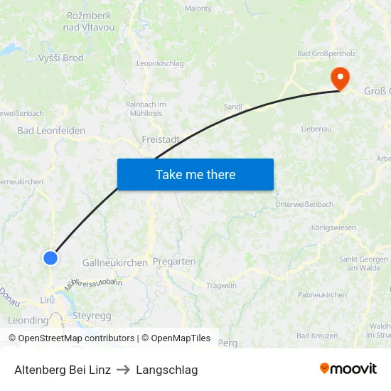 Altenberg Bei Linz to Langschlag map