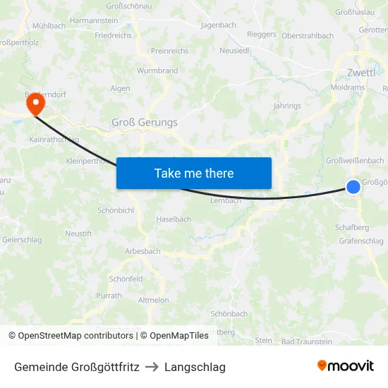 Gemeinde Großgöttfritz to Langschlag map