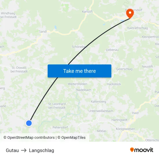 Gutau to Langschlag map