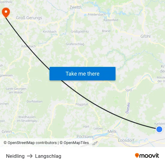 Neidling to Langschlag map