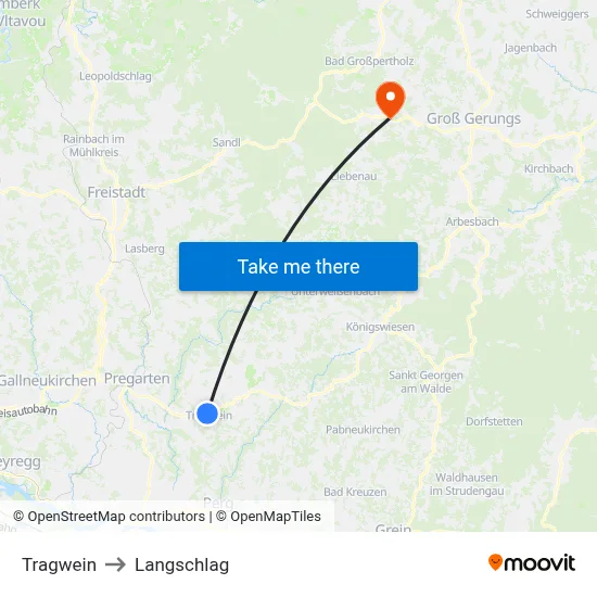 Tragwein to Langschlag map