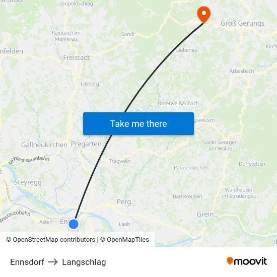 Ennsdorf to Langschlag map