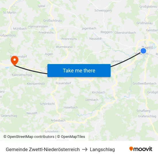 Gemeinde Zwettl-Niederösterreich to Langschlag map