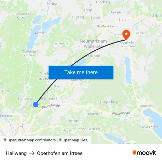 Hallwang to Oberhofen am Irrsee map