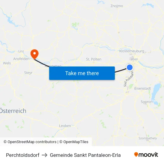 Perchtoldsdorf to Gemeinde Sankt Pantaleon-Erla map