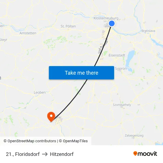 21., Floridsdorf to Hitzendorf map