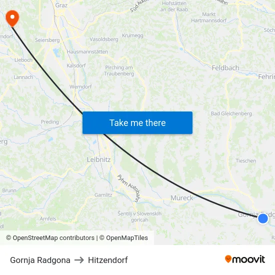 Gornja Radgona to Hitzendorf map
