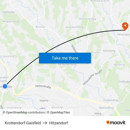 Krottendorf-Gaisfeld to Hitzendorf map