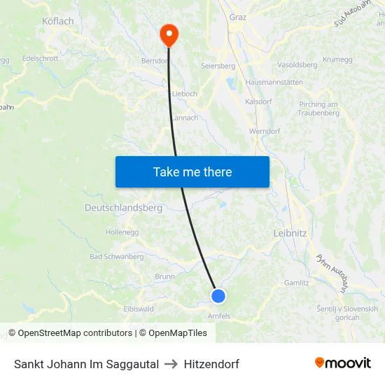 Sankt Johann Im Saggautal to Hitzendorf map