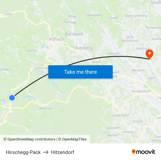 Hirschegg-Pack to Hitzendorf map