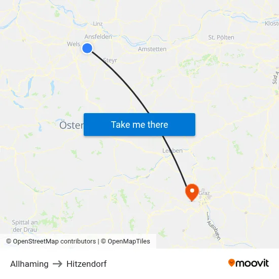 Allhaming to Hitzendorf map