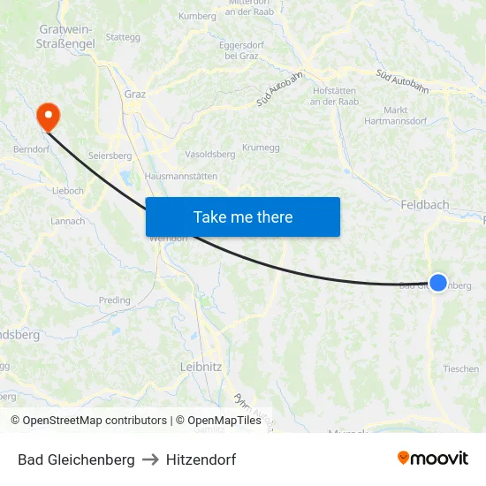 Bad Gleichenberg to Hitzendorf map