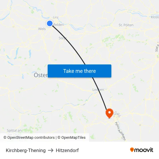 Kirchberg-Thening to Hitzendorf map
