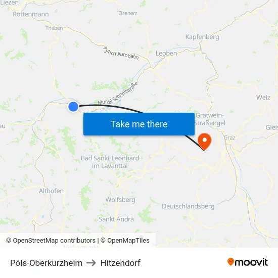 Pöls-Oberkurzheim to Hitzendorf map