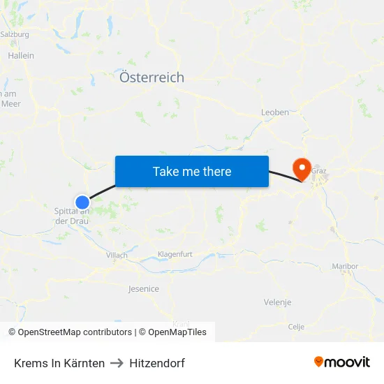 Krems In Kärnten to Hitzendorf map