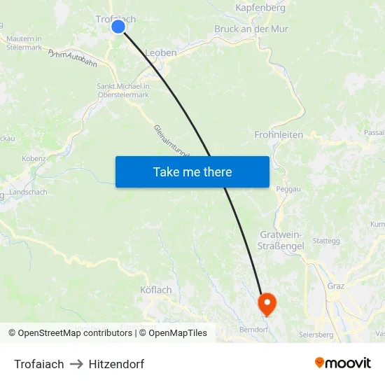 Trofaiach to Hitzendorf map