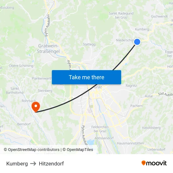 Kumberg to Hitzendorf map