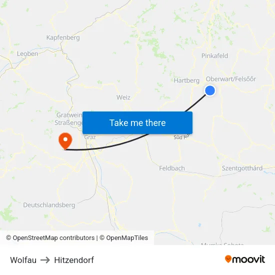 Wolfau to Hitzendorf map