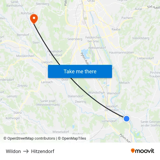 Wildon to Hitzendorf map