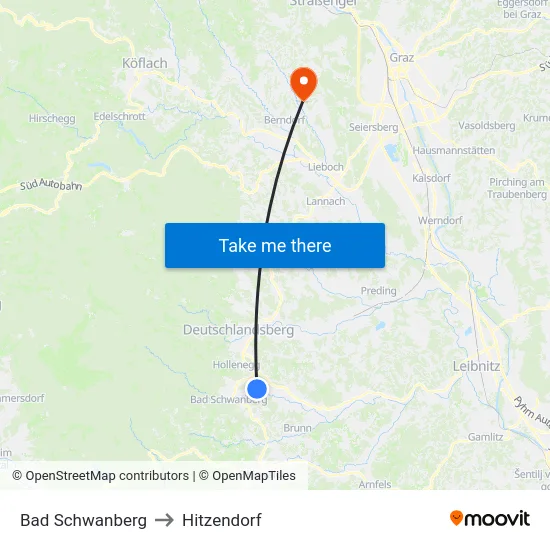 Bad Schwanberg to Hitzendorf map