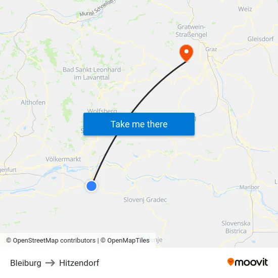 Bleiburg to Hitzendorf map