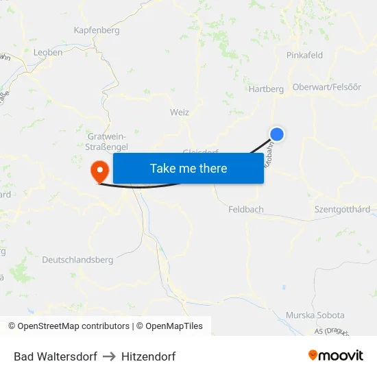 Bad Waltersdorf to Hitzendorf map