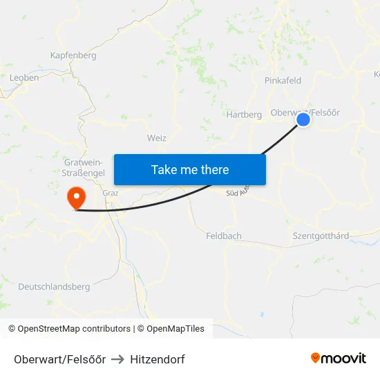 Oberwart/Felsőőr to Hitzendorf map