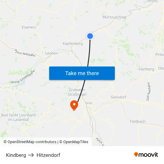 Kindberg to Hitzendorf map