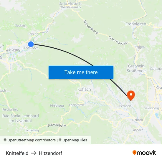 Knittelfeld to Hitzendorf map