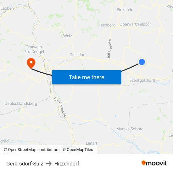 Gerersdorf-Sulz to Hitzendorf map