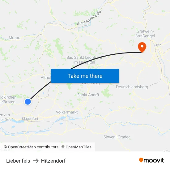Liebenfels to Hitzendorf map