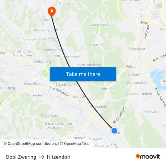 Dobl-Zwaring to Hitzendorf map