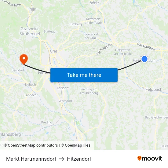 Markt Hartmannsdorf to Hitzendorf map