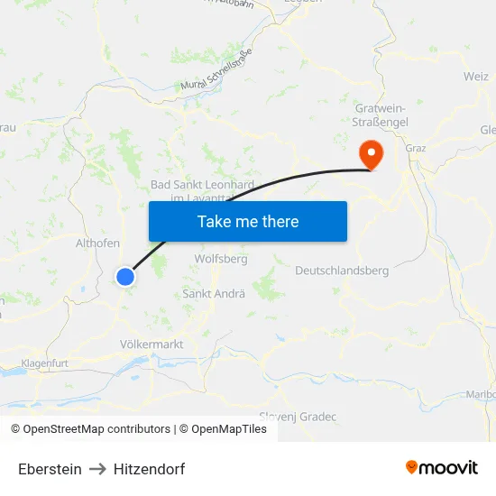 Eberstein to Hitzendorf map