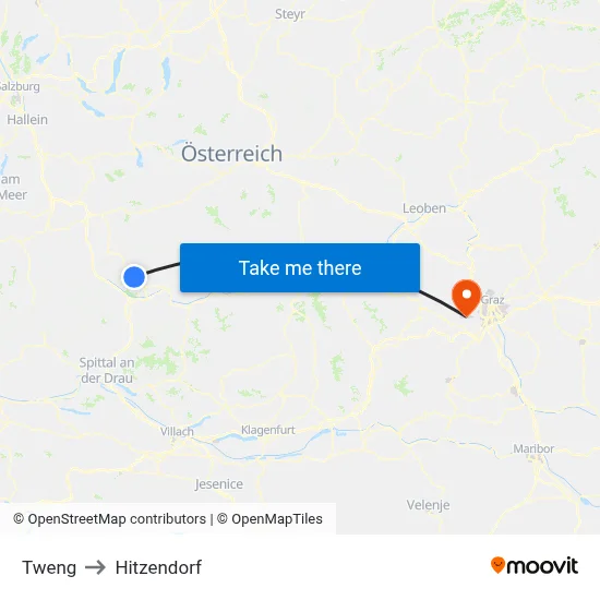 Tweng to Hitzendorf map