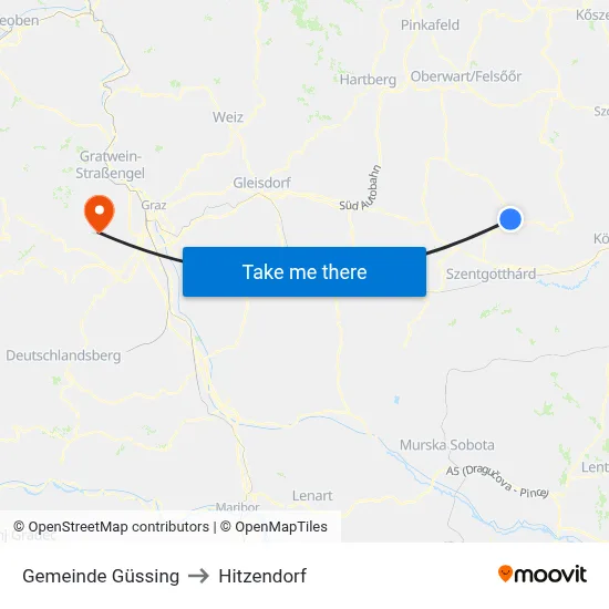 Gemeinde Güssing to Hitzendorf map