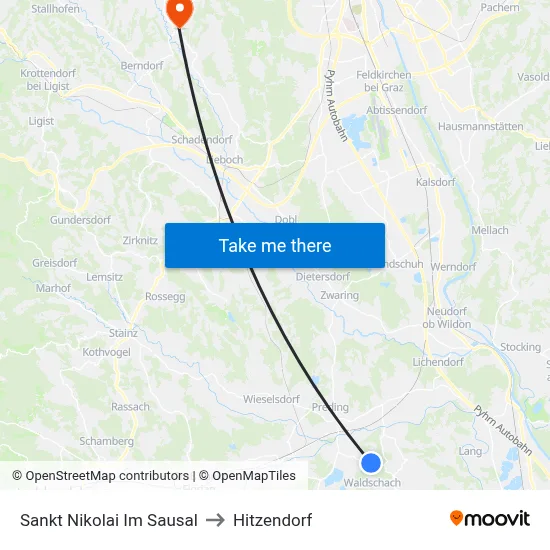 Sankt Nikolai Im Sausal to Hitzendorf map