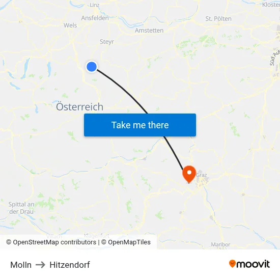 Molln to Hitzendorf map