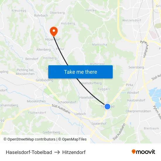 Haselsdorf-Tobelbad to Hitzendorf map