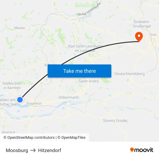 Moosburg to Hitzendorf map