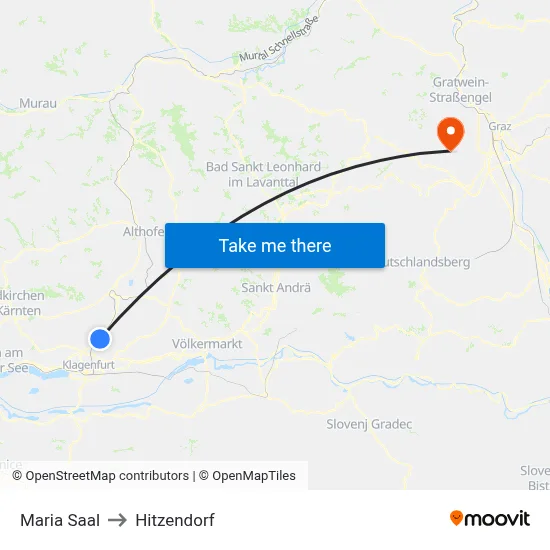 Maria Saal to Hitzendorf map